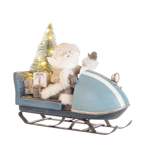 Babbo Natale Danish con regali e slitta color blu decorazione natalizia