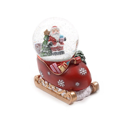 Palla di neve con "Babbo Natale su slitta" color rosso e bianco 9 x 5,5 x h 10 cm