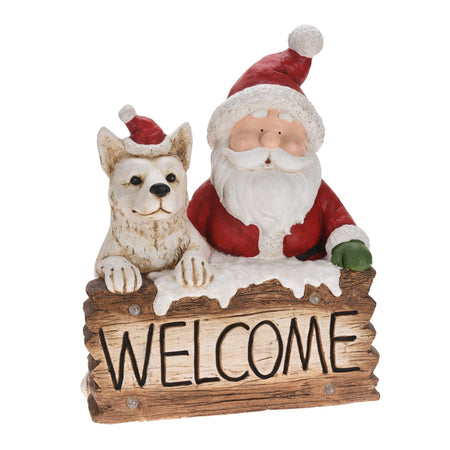 Statua Natalizia Welcome con Babbo natale in poliresina decorazione con led h 50 cm