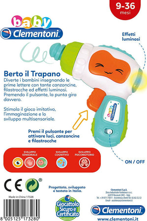 Baby clementoni - 17328 - berto il trapano - gioco prima infanzia - giocattolo elettronico parlante italiano (batterie incluse), bambini 9 - 36 mesi Giochi e giocattoli/Elettronica per bambini/Giochi elettronici Sanitaria Gioia del Bimbo - Villa San Giovanni, Commerciovirtuoso.it