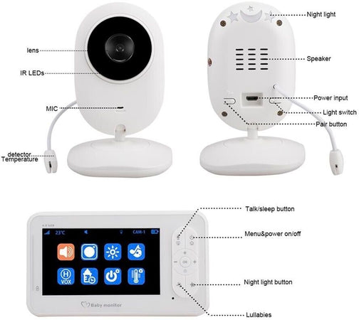 Baby Monitor 4.3" Audio Video Telecamera Sorveglianza Controllo Bambino