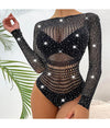 Body Con Strass In Rete Trasparente Sexy Donna Intimo In Pizzo Lingerie Babydoll