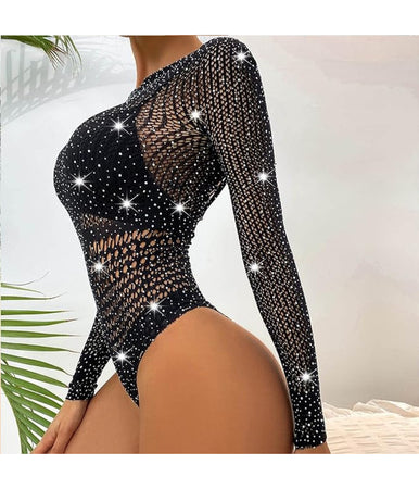 Body Con Strass In Rete Trasparente Sexy Donna Intimo In Pizzo Lingerie Babydoll