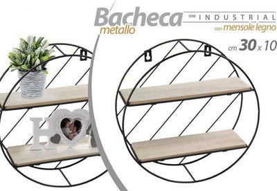 Bacheca In Metallo Tonda Parete Porta Oggetti Mensole Legno 30x10cm Nero 832154 Casa e cucina/Organizzazione interni/Porta oggetti cassetti e scaffali/Mensole da muro Trade Shop italia - Napoli, Commerciovirtuoso.it