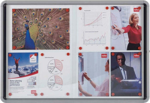 Bacheca per interni - fondo in metallo - 8 fogli A4 - ante scorrevoli - Nobo Cancelleria e prodotti per ufficio/Archivio ufficio e accessori per scrivania/Lavagne e bacheche/Bacheche multifunzione Eurocartuccia - Pavullo, Commerciovirtuoso.it