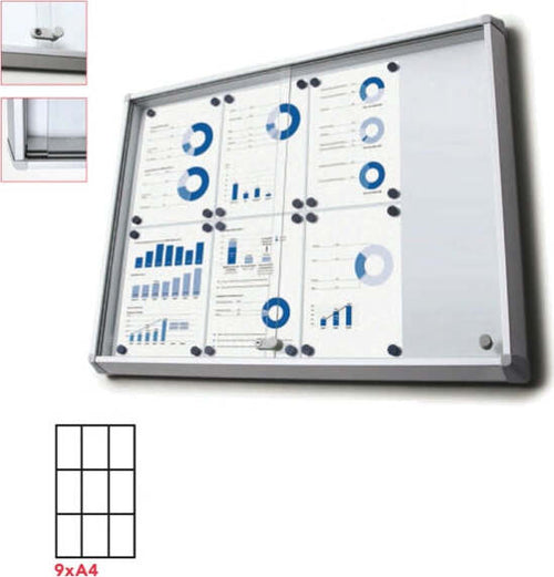 Bacheca per interni - magnetica - 9 fogli A4 - ante scorrevoli - Studio T Cancelleria e prodotti per ufficio/Archivio ufficio e accessori per scrivania/Lavagne e bacheche/Bacheche multifunzione Eurocartuccia - Pavullo, Commerciovirtuoso.it