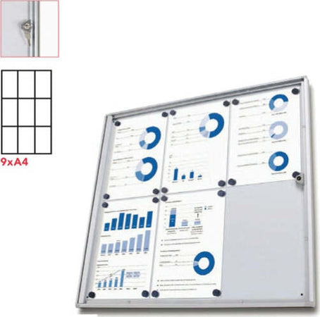Bacheca per interni Economy - magnetica - 9 fogli A4 - anta battente - Studio T Cancelleria e prodotti per ufficio/Archivio ufficio e accessori per scrivania/Lavagne e bacheche/Bacheche multifunzione Eurocartuccia - Pavullo, Commerciovirtuoso.it
