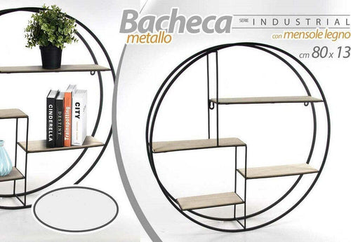 Bacheca Porta Oggetti In Metallo Tonda Parete Mensole Legno 80x13cm Nero 763601 Casa e cucina/Organizzazione interni/Porta oggetti cassetti e scaffali/Mensole da muro Trade Shop italia - Napoli, Commerciovirtuoso.it