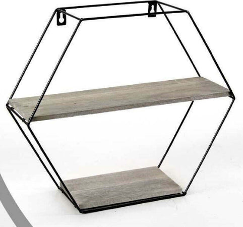 Bacheca Porta Oggetti Metallo Esagonale Parete 2 Mensole Legno 38x11x35cm 751998 Casa e cucina/Organizzazione interni/Porta oggetti cassetti e scaffali/Mensole da muro Trade Shop italia - Napoli, Commerciovirtuoso.it