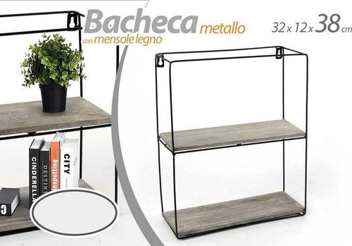 Bacheca Porta Oggetti Metallo Rettangolare Parete 2 Mensole Legno 32x12x38cm 751967 Casa e cucina/Organizzazione interni/Porta oggetti cassetti e scaffali/Mensole da muro Trade Shop italia - Napoli, Commerciovirtuoso.it