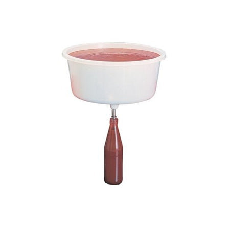 Bacinella con beccuccio riempibottiglie a valvola per passata di pomodoro in pvc alimentare