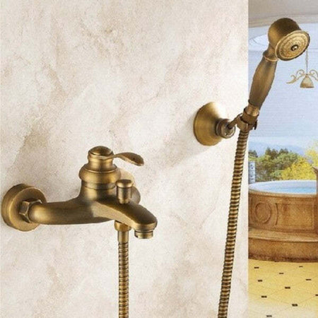 Bagno-Miscelatore-Esterno-Doccia-A-Parete-Doccetta-Ottone-Rubinetto-Vintage