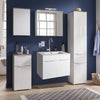 Mobile bagno sospeso con lavabo in ceramica bianco lucido e cemento h 58 cm con 2 ante in legno