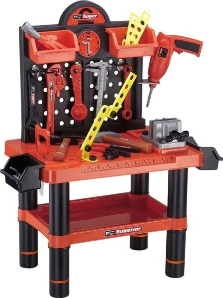 Banco-Da-Lavoro-Per-Bambini-54-Pezzi-Attrezzi-E-Accessori-Con-Trapano-Giocattolo