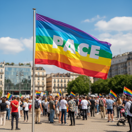 Bandiera Della Pace 70x100cm Arcobaleno Con Asola Laterale Da Bastone In Tessuto