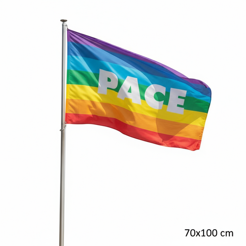 Bandiera Della Pace 70x100cm Arcobaleno Con Asola Laterale Da Bastone In Tessuto