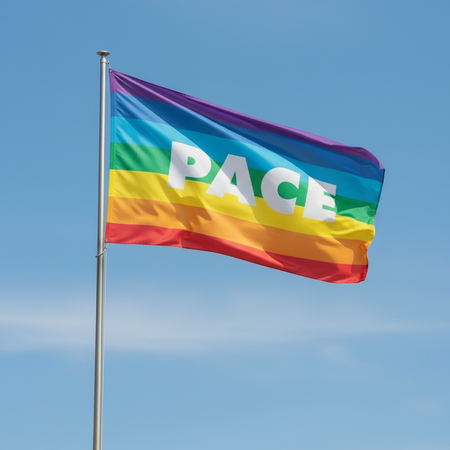 Bandiera Della Pace 70x100cm Arcobaleno Con Asola Laterale Da Bastone In Tessuto