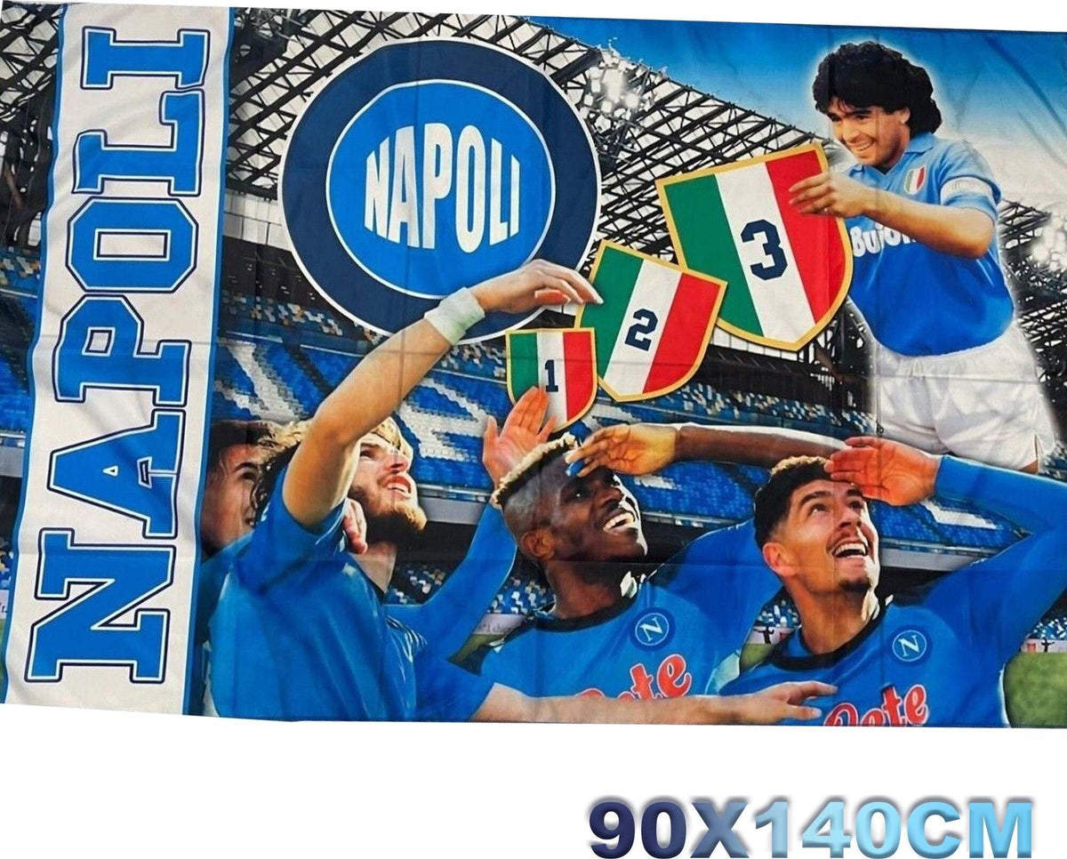 BANDIERA BANDIERONE 3 METRI NAPOLI 4° SCUDETTO CM 300x150 LA NOSTRA BANDIERA BANDIERONE 3 METRI NAPOLI 4° SCUDETTO CM 300x150 LA NOSTRA