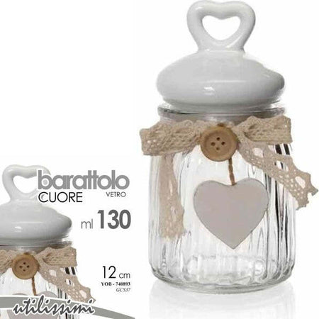 Barattolo-130ml-In-Vetro-Tappo-Cuore-Bianco-Bomboniera-Contenitore-12cm-740893