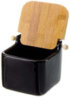 Barattolo Ceramica Tappo Legno Bambu Sale Zucchero Caffe Saliera 0,7lt Nero
