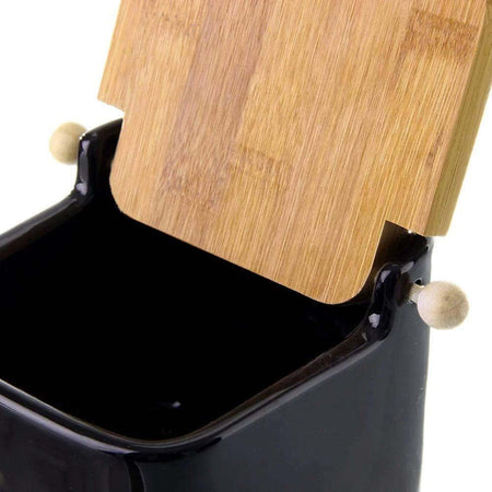 Barattolo Ceramica Tappo Legno Bambu Sale Zucchero Caffe Saliera 0,7lt Nero