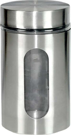 Barattolo-Con-Oblò-In-Acciaio-Inox-18x10cm-Capacità-900ml-Accessorio-Contenitore