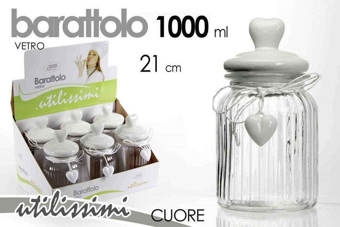 Barattolo Contenitore Con Cuore Bianco In Vetro Utilissimi 21 Cm 1000 Ml 681943 Casa e cucina/Organizzazione interni/Organizzazione bagno/Barattoli Trade Shop italia - Napoli, Commerciovirtuoso.it