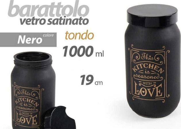 Barattolo Contenitore Cucina Vetro Satinato Nero 1000ml 19cm Kitchen Love 833359 Casa e cucina/Organizzazione interni/Organizzazione bagno/Barattoli Trade Shop italia - Napoli, Commerciovirtuoso.it