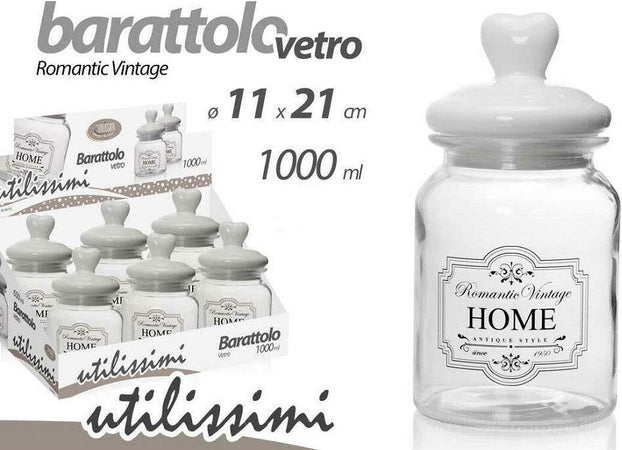 Barattolo Contenitore In Vetro Decoro Romantic Vintage Home 1000ml 11x2cm 759352 Casa e cucina/Organizzazione interni/Contenitori e barattoli da cucina/Vasetti e barattoli per conserve/Barattoli Trade Shop italia - Napoli, Commerciovirtuoso.it