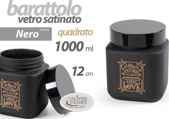 Barattolo-Contenitore-Vetro-Nero-Quadrato-Moderno-Satinato-1000-Ml-12cm-833410