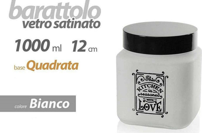 Barattolo Contenitore Vetro Quadrato Bianco Moderno Satinato 1000 Ml 12cm 833502 Casa e cucina/Organizzazione interni/Organizzazione bagno/Barattoli Trade Shop italia - Napoli, Commerciovirtuoso.it