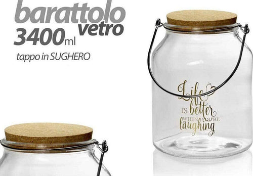 Barattolo In Vetro Manico Metallo Tappo Sughero 3400ml 16x21,4cm Decorato 758201 Casa e cucina/Organizzazione interni/Contenitori e barattoli da cucina/Vasetti e barattoli per conserve/Barattoli Trade Shop italia - Napoli, Commerciovirtuoso.it