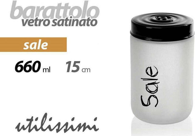 Barattolo Sale Contenitore In Vetro Satinato Coperchio Nero 660 Ml 15x9cm 833250 Casa e cucina/Organizzazione interni/Contenitori e barattoli da cucina/Dosatori e contenitori/Set sale e pepe Trade Shop italia - Napoli, Commerciovirtuoso.it
