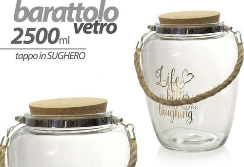 Barattolo Vetro Maniglia Corda Tappo In Sughero 2,5 Lt Decorato 15.1x20cm 758393 Casa e cucina/Organizzazione interni/Contenitori e barattoli da cucina/Vasetti e barattoli per conserve/Barattoli Trade Shop italia - Napoli, Commerciovirtuoso.it