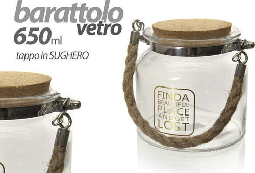 Barattolo Vetro Maniglia Corda Tappo In Sughero 650ml Vdecorato 11x11.4cm 758409 Casa e cucina/Organizzazione interni/Contenitori e barattoli da cucina/Vasetti e barattoli per conserve/Barattoli Trade Shop italia - Napoli, Commerciovirtuoso.it