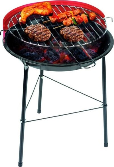 Barbecue-A-Carbone-Carbonella-Bbq-Grill-In-Metallo-Con-Paravento-Griglia-Rotonda
