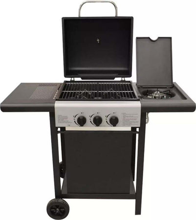 BARBECUE BBQ A GAS PIETRA LAVICA CON FORNELLO LATERALE CON COPERCHIO 2 FUOCHI+1 BOSTON