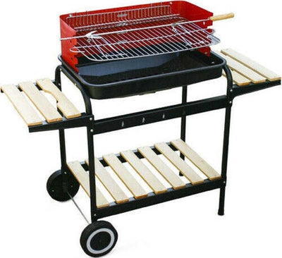 Barbecue-Trolley-A-Carbonella-In-Metallo-E-Legno-Bbq-Braciere-Portatile-Ripiani