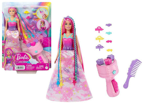 Barbie - Bambola Barbie Dreamotpia Chioma Da Favola 2023, Capelli Fantasia Con Treccia E Piega, Extension Arcobaleno, Strumento Per Lo Styling E Accessori, Giocattoli Per Bambini 3+ Anni, Hnj06 Mattel
