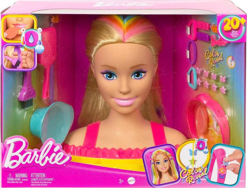 Barbie - Super Chioma Hairstyle Capelli Arcobaleno, Testa Pettinabile Con Capelli Biondi E Ciocche Arcobaleno Fluo Da Acconciare, Con Accessori Color Reveal, Giocattolo Per Bambini, 3+ Anni, Hmd78 Mattel