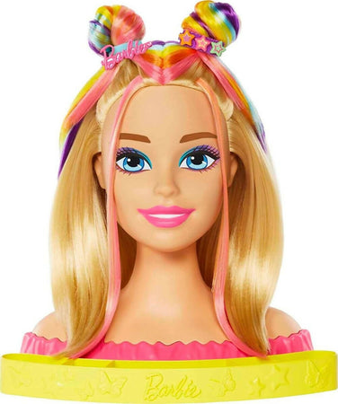 Barbie - Super Chioma Hairstyle Capelli Arcobaleno, Testa Pettinabile Con Capelli Biondi E Ciocche Arcobaleno Fluo Da Acconciare, Con Accessori Color Reveal, Giocattolo Per Bambini, 3+ Anni, Hmd78 Mattel