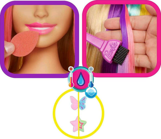 Barbie - Super Chioma Hairstyle Capelli Arcobaleno, Testa Pettinabile Con Capelli Biondi E Ciocche Arcobaleno Fluo Da Acconciare, Con Accessori Color Reveal, Giocattolo Per Bambini, 3+ Anni, Hmd78 Mattel