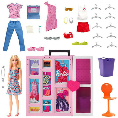 Barbie- Armadio Dei Sogni Playset Con Bambola Bionda, Largo Più Di 60cm, 15+aree Per Riporre Gli Accessori, Specchio, Scivolo Per Biancheria, 30+outfit E Accessori, Giocattolo Per Bambini 3+anni,hgx57 Mattel