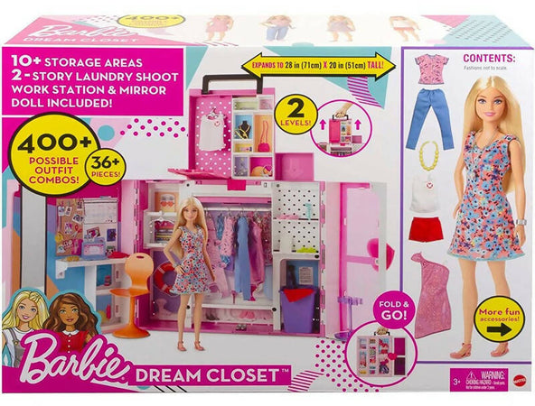 Barbie- Armadio Dei Sogni Playset Con Bambola Bionda, Largo Più Di 60cm, 15+aree Per Riporre Gli Accessori, Specchio, Scivolo Per Biancheria, 30+outfit E Accessori, Giocattolo Per Bambini 3+anni,hgx57 Mattel