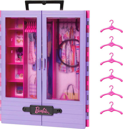 Barbie---armadio-moda-fashion-accessorio-con-ante-semitrasparenti,-vani-portaoggetti,-appendiabiti-estraibile,-6-grucce,-giocattolo-e-regalo-per-bambini-3+-anni,-hjl65