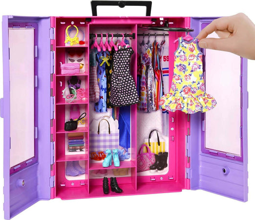 Barbie---armadio-moda-fashion-accessorio-con-ante-semitrasparenti,-vani-portaoggetti,-appendiabiti-estraibile,-6-grucce,-giocattolo-e-regalo-per-bambini-3+-anni,-hjl65