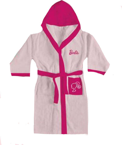 Barbie-Accappatoio-Bambina-Rosa-Logo-Barbie-Con-Scatola-100%-Cotone