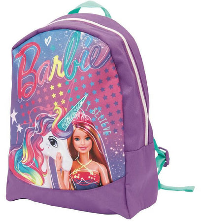 Barbie Zainetto " I Believe " Zaino per Bambine Lilla Con Fantasia Barbie E Unicorno Chiusura Zip, 1 Manico E Spallacci
