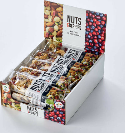 Baretta Deluxe croccante e ricche di noci. con mandorle, nocciole e anacardi e mirtilli