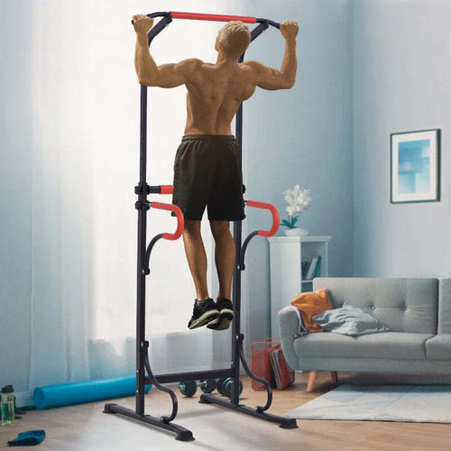 Barra-per-Trazioni-Power-Tower-Stazione-Fitness-Multifunzione-con-Altezza-Regolabile-171-219cm-Nero-Rosso-SF3A91-105SF3